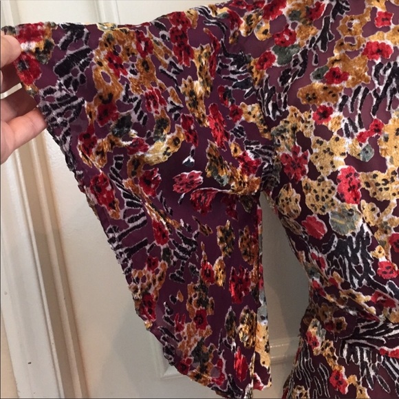 Topshop Semi Sheer Velvet Floral Bell Sleeve Top - Picture 3 of 8